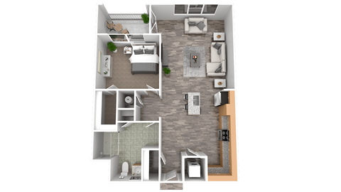 Floor plan for 1 bed, 1 bath, 715 sqft